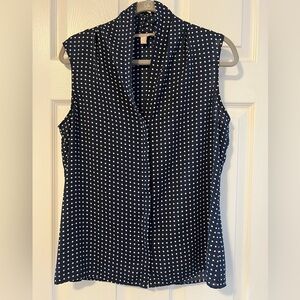 Banana Republic Navy Polka Dot Sleeveless Blouse Sz 12